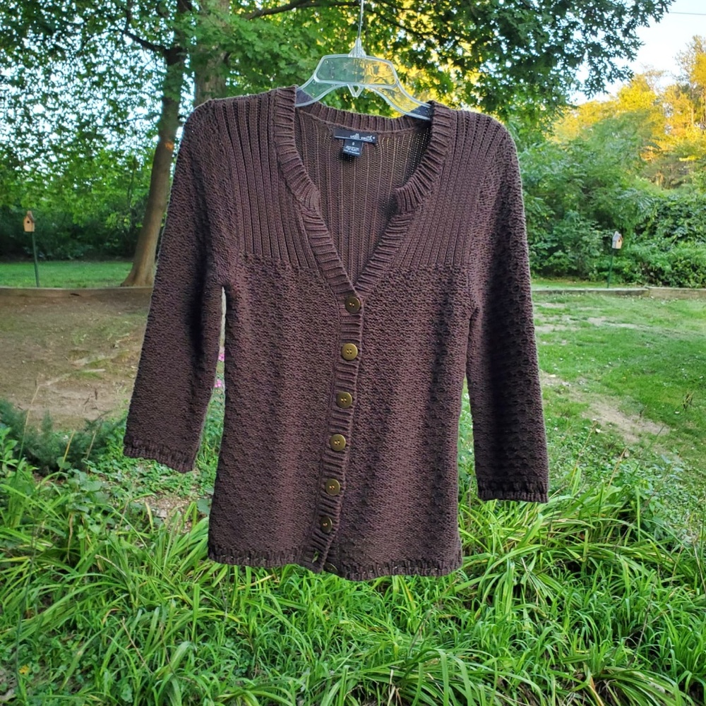 Willi Smith Cotton Brown Cardigan Size S
